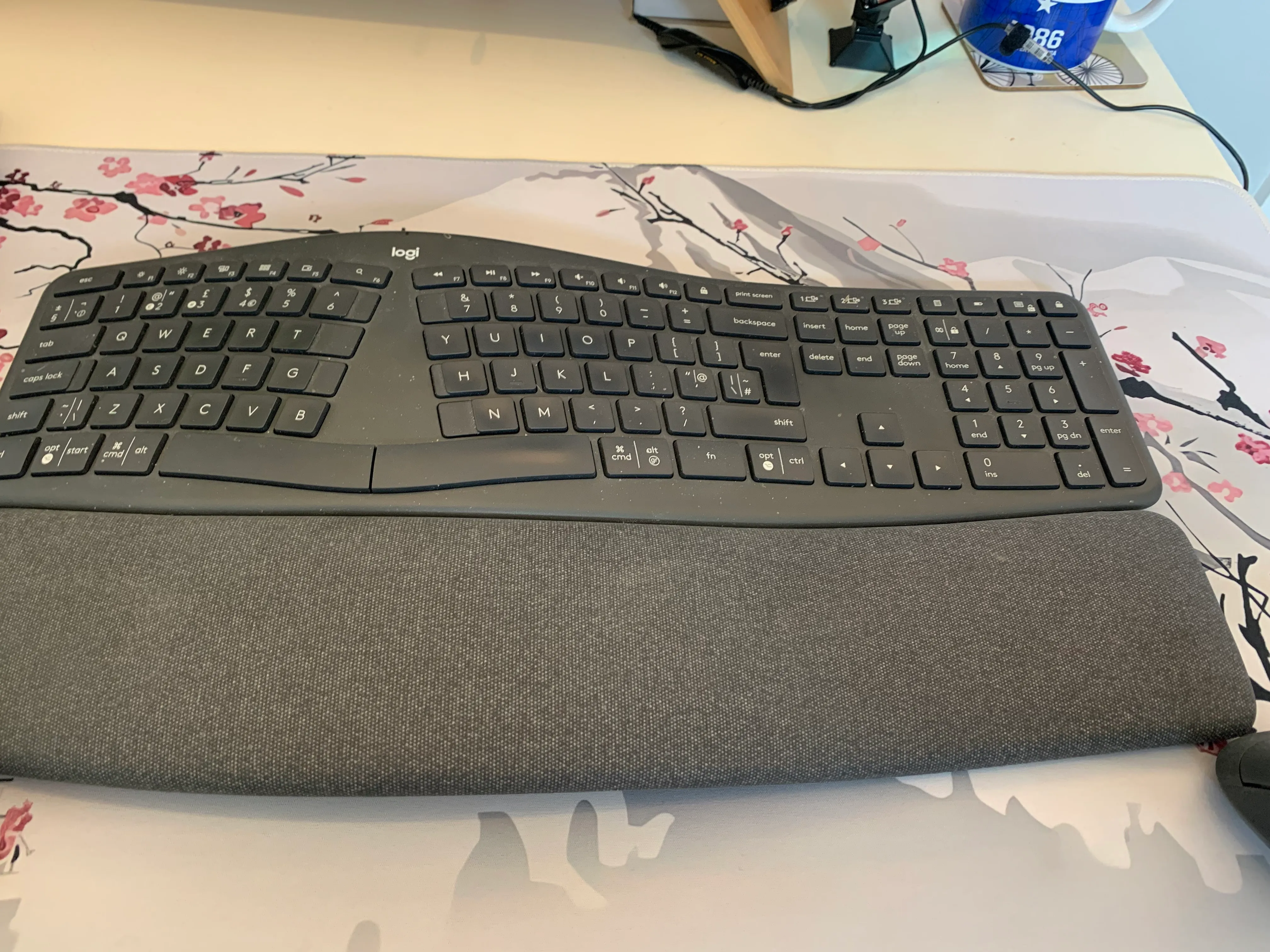 Logitech ERGO K860 split ergonomic keyboard with padded wrist rest